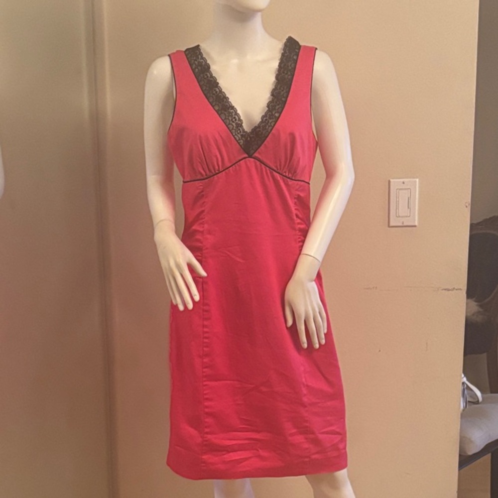 London Times Pink Chemise with Black Lace Trim